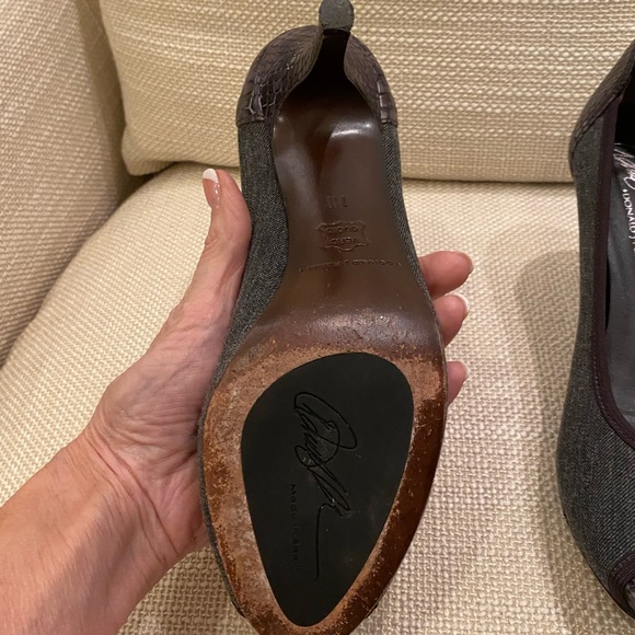 Donald J Pliner Dark Denim Open Toe W Snake Print Leather Heel / Womens Size 7N - Picture 9 of 11